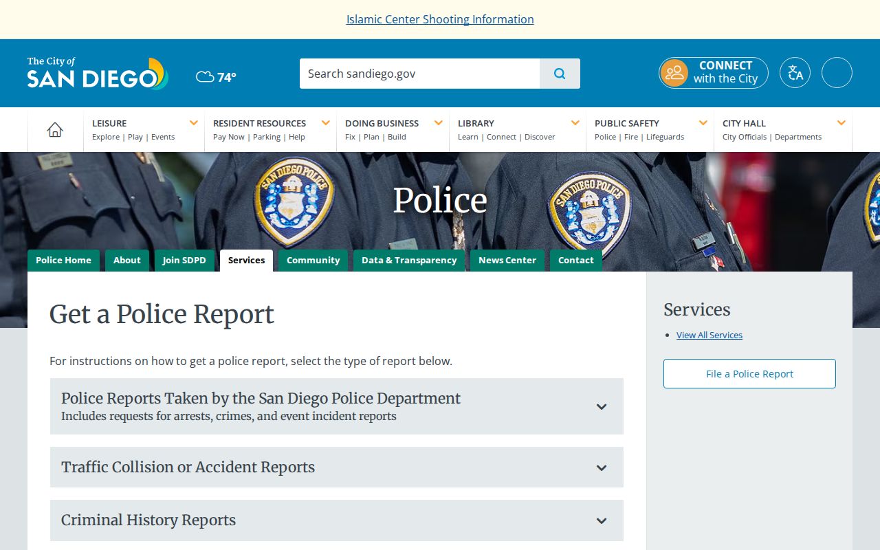 San Diego County arrest record request through San Diego Police
