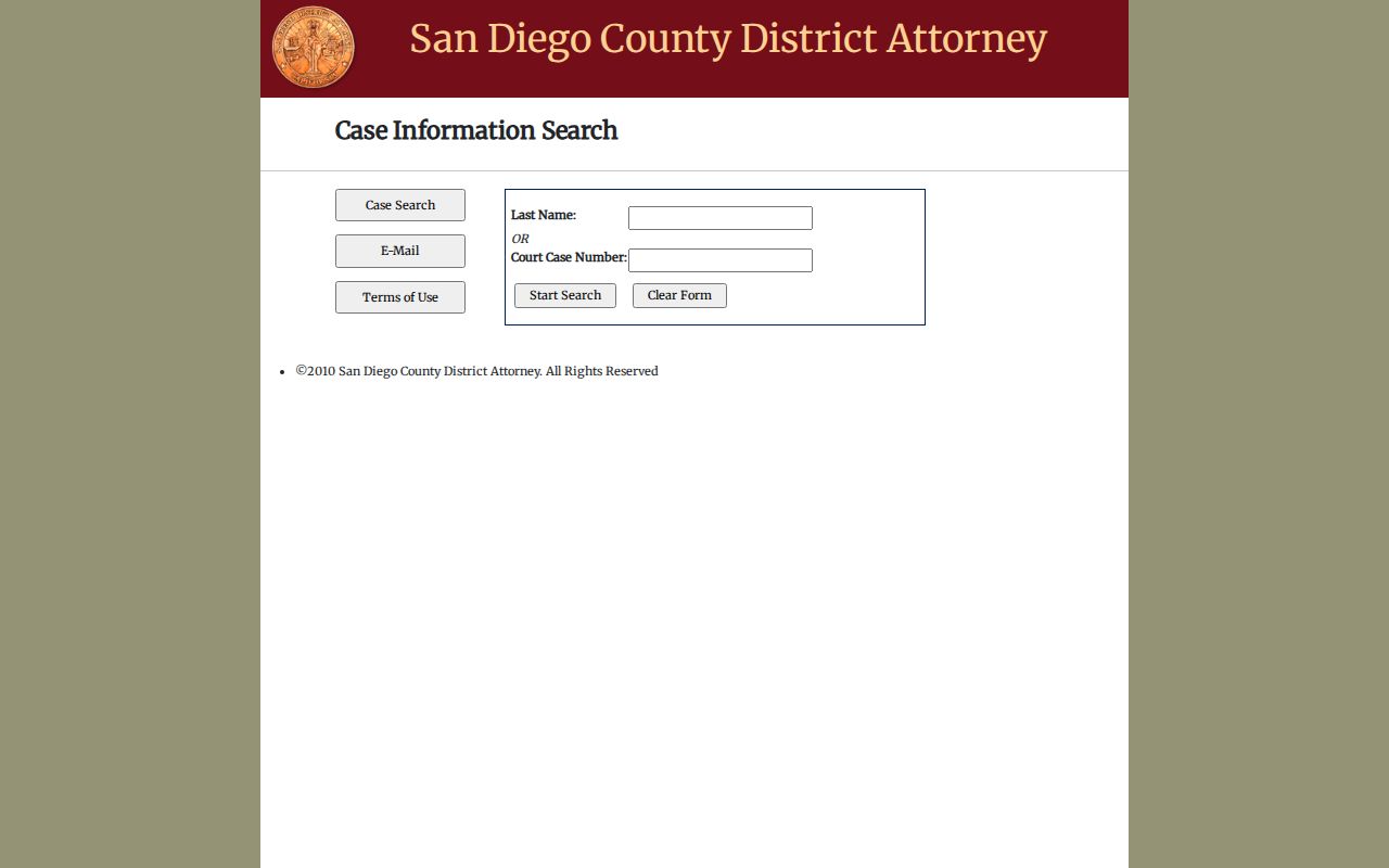 San Diego County criminal history District Attorney case search
