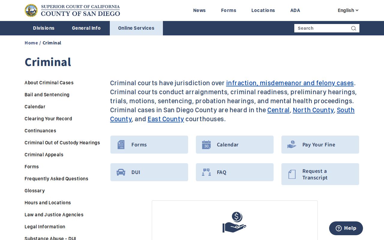 San Diego County criminal court regional records