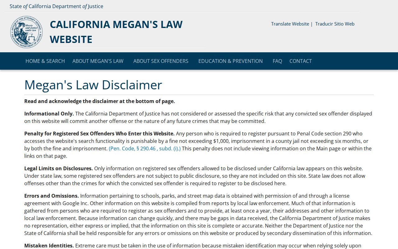 San Diego County sex offender lookup on California Megan's Law